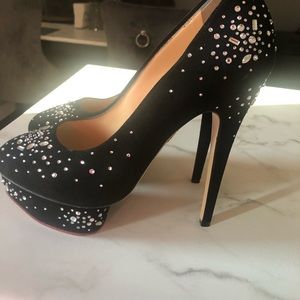 Charlotte Olympia Suede Crystal Embellishments pump.